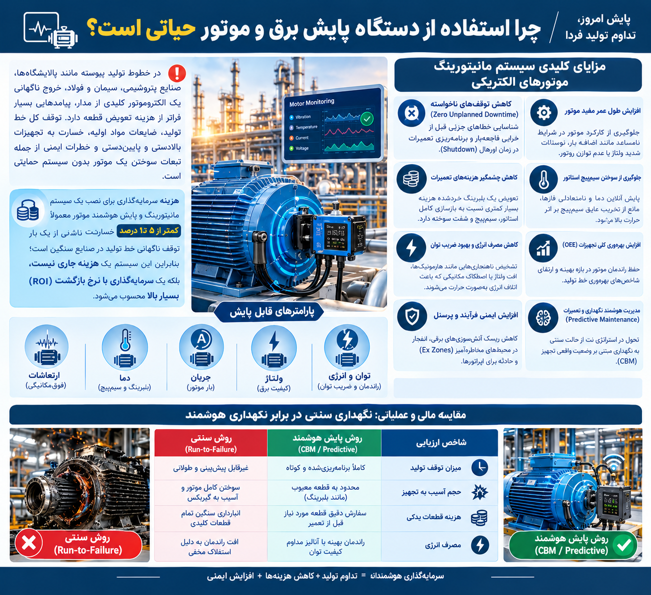 مزایای سیستم مانیتورینگ موتور الکتریکی و کاهش هزینه‌های تعمیرات
