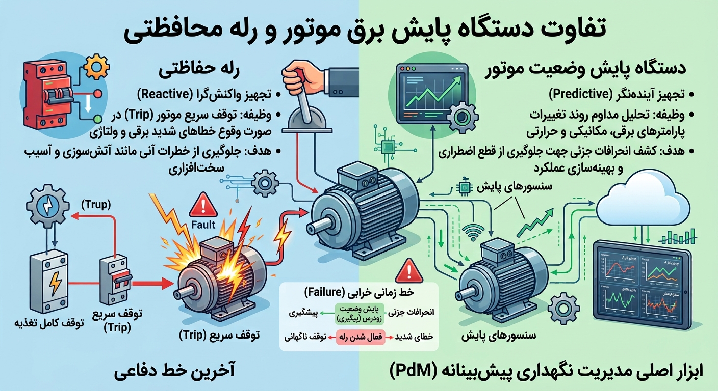 تفاوت دستگاه پایش وضعیت آنلاین موتور و رله حفاظتی در تابلو برق