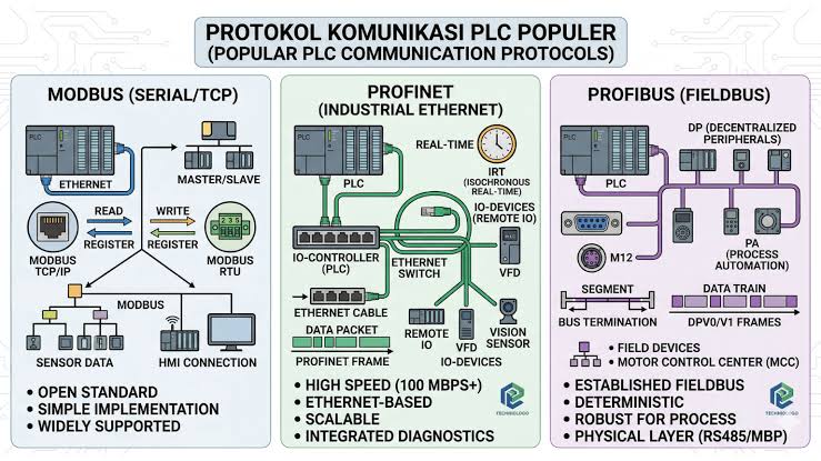 پروتکل‌های ارتباطی صنعتی شامل Modbus و Profinet در یکپارچه‌سازی پایش موتور با PLC و SCADA
