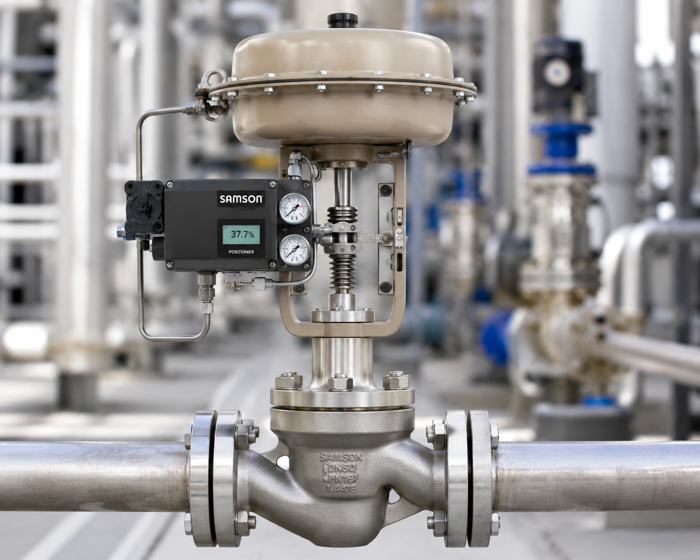 شیر کنترل بخار (Steam Control Valve) با اکچویتور و پوزیشنر جهت کنترل جریان بخار در صنایع نفت، گاز و پتروشیمی