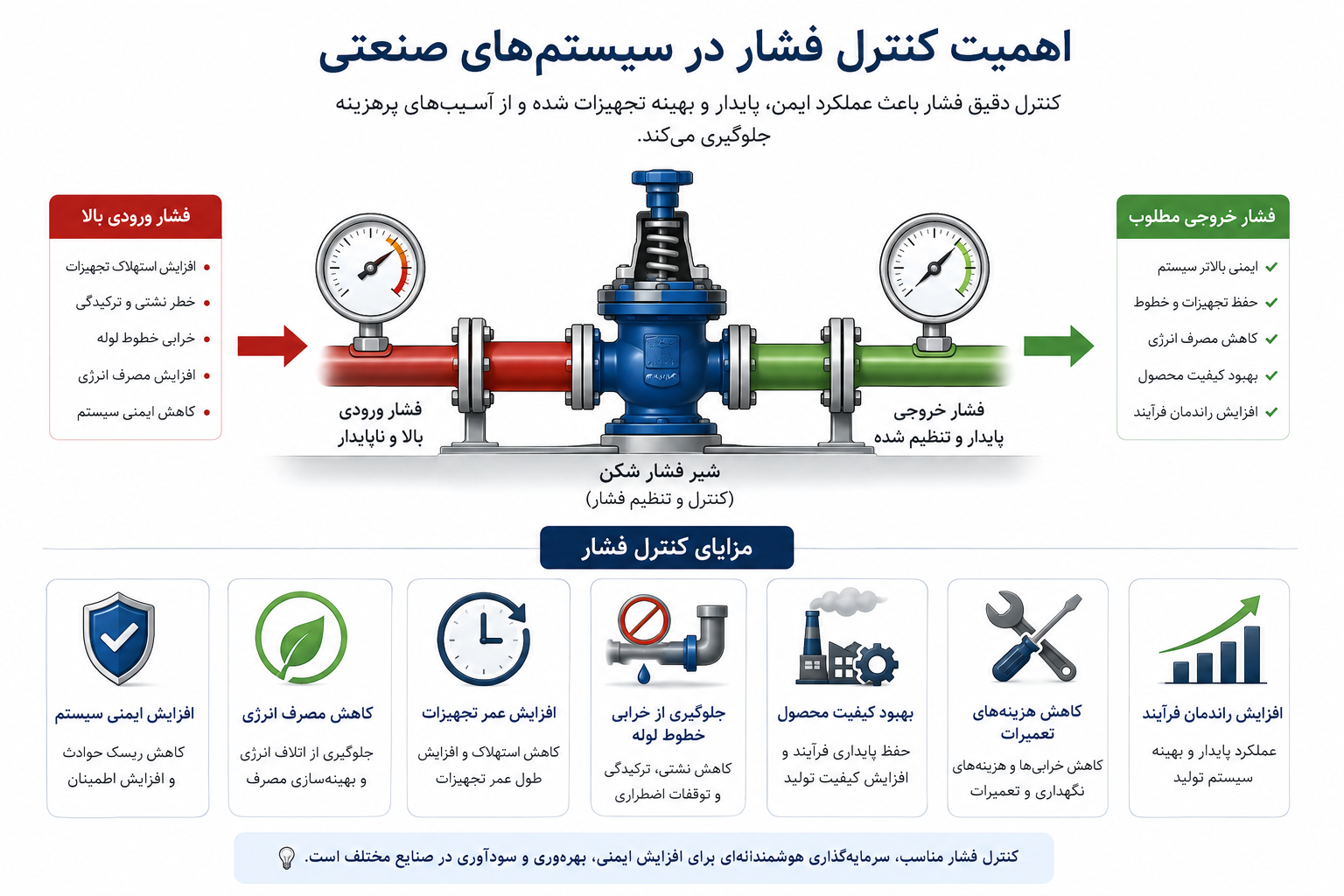 اهمیت کنترل فشار در سیستم‌های صنعتی با استفاده از شیر فشار شکن و تثبیت فشار خروجی