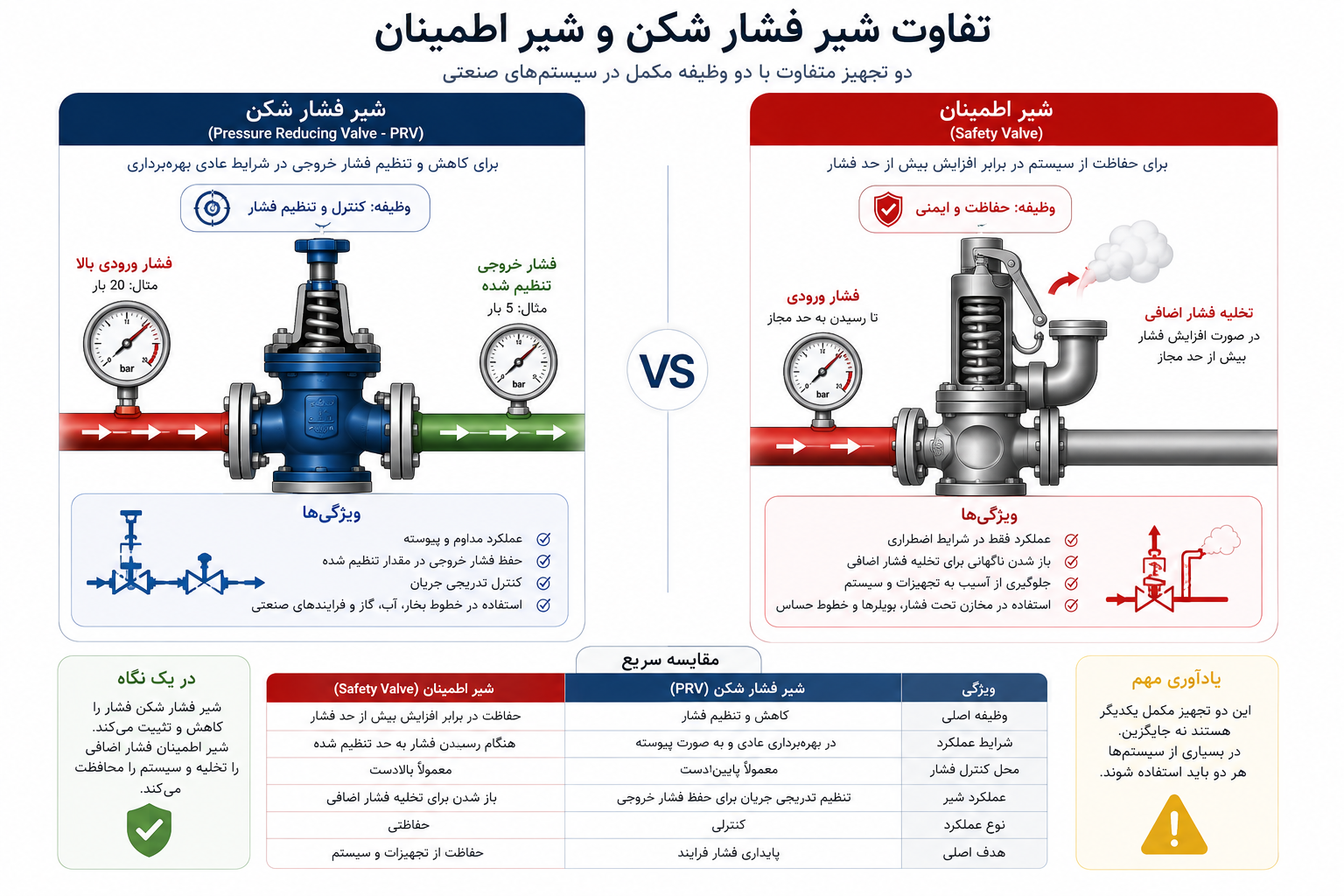 مقایسه عملکرد شیر تنظیم فشار و شیر اطمینان