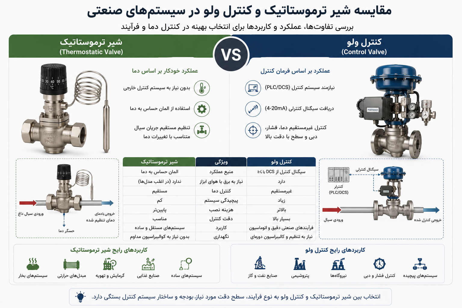 تفاوت شیر ترموستاتیک و شیر فشار شکن در سیستم بخار صنعتی